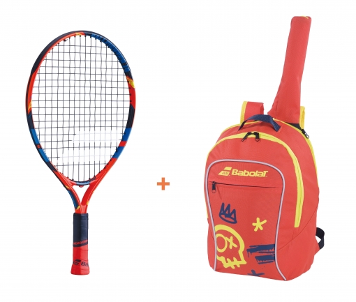 Kinder Tennisschläger Babolat Ballfighter 19 + Junior Club Backpack orange Kinder Tennisschläger Babolat Ballfighter 19 + Junior Club Backpack orange